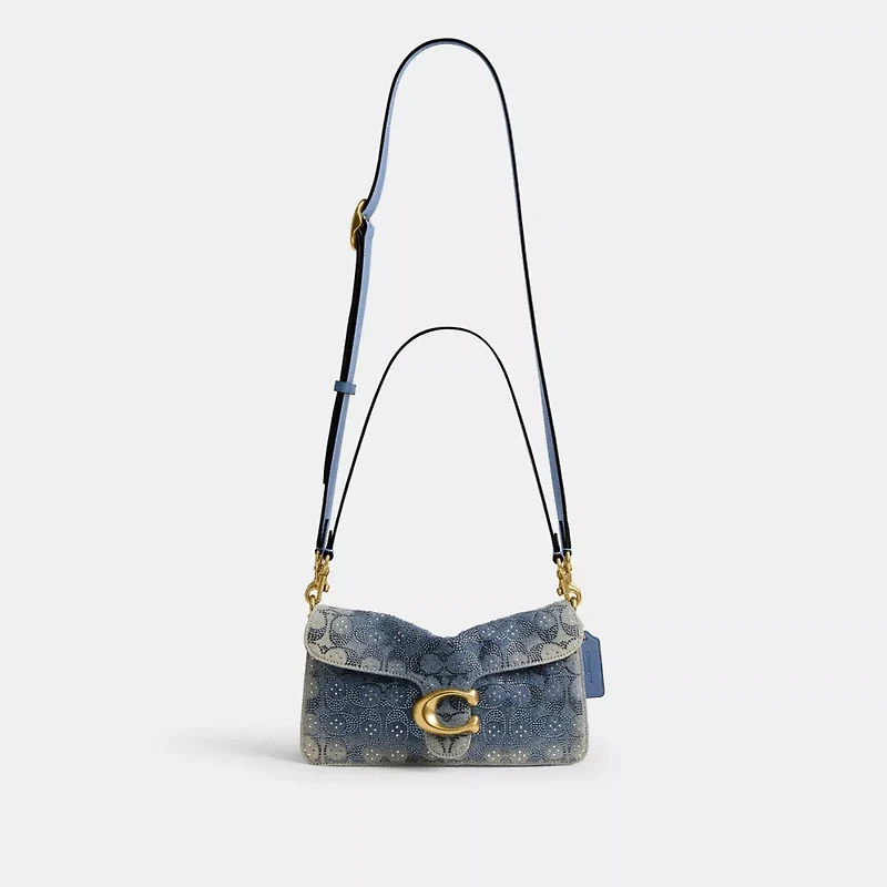 Tabby Shoulder Bag 26 In Regenerative Cotton Denim With Crystal Signature