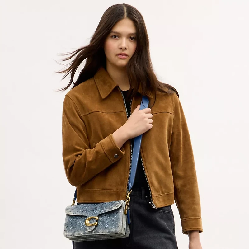 Tabby Shoulder Bag 26 In Regenerative Cotton Denim With Crystal Signature