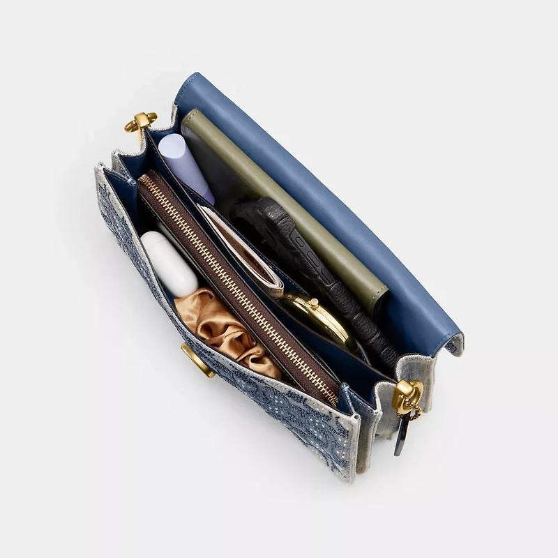 Tabby Shoulder Bag 26 In Regenerative Cotton Denim With Crystal Signature