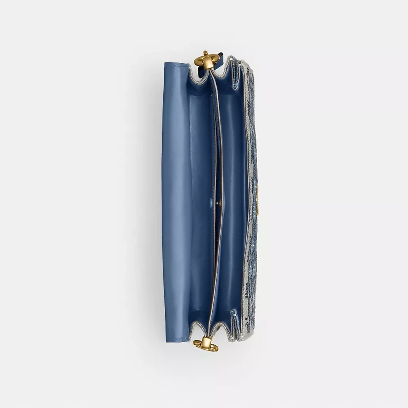 Tabby Shoulder Bag 26 In Regenerative Cotton Denim With Crystal Signature