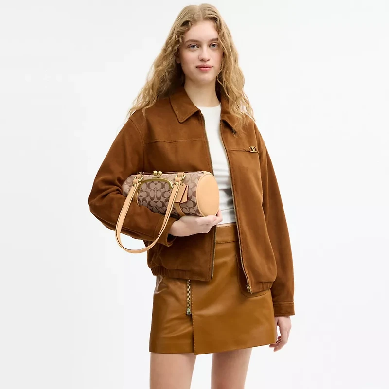 Kisslock Barrel Bag 28 In Signature Jacquard