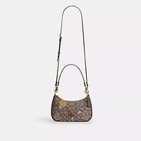Teri Shoulder Bag In Signature Jacquard With Floral Embroidery