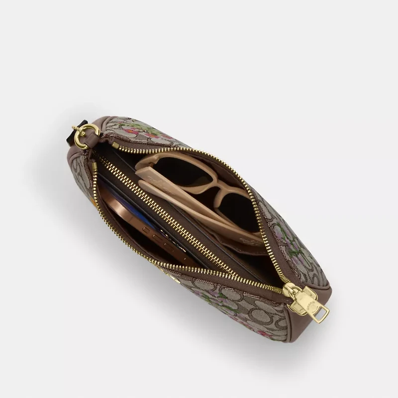 Teri Shoulder Bag In Signature Jacquard With Floral Embroidery