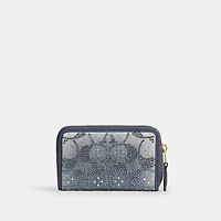 Essential Small Zip Around Card Case In Regenerative Cotton Denim With Crystal Signature