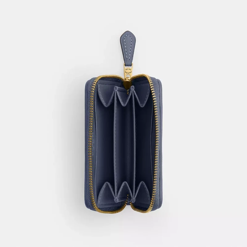 Essential Small Zip Around Card Case In Regenerative Cotton Denim With Crystal Signature