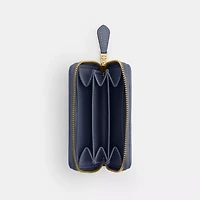 Essential Small Zip Around Card Case In Regenerative Cotton Denim With Crystal Signature
