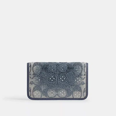 Essential Slim Card Case In Regenerative Cotton Denim With Crystal Signature