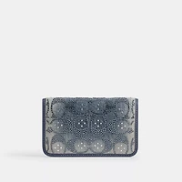 Essential Slim Card Case In Regenerative Cotton Denim With Crystal Signature