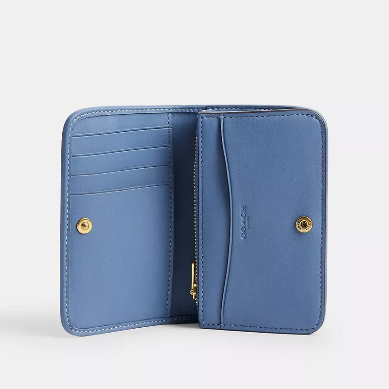 Essential Slim Card Case In Regenerative Cotton Denim With Crystal Signature