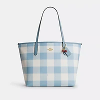 City Tote Bag With Gingham Print And Charm