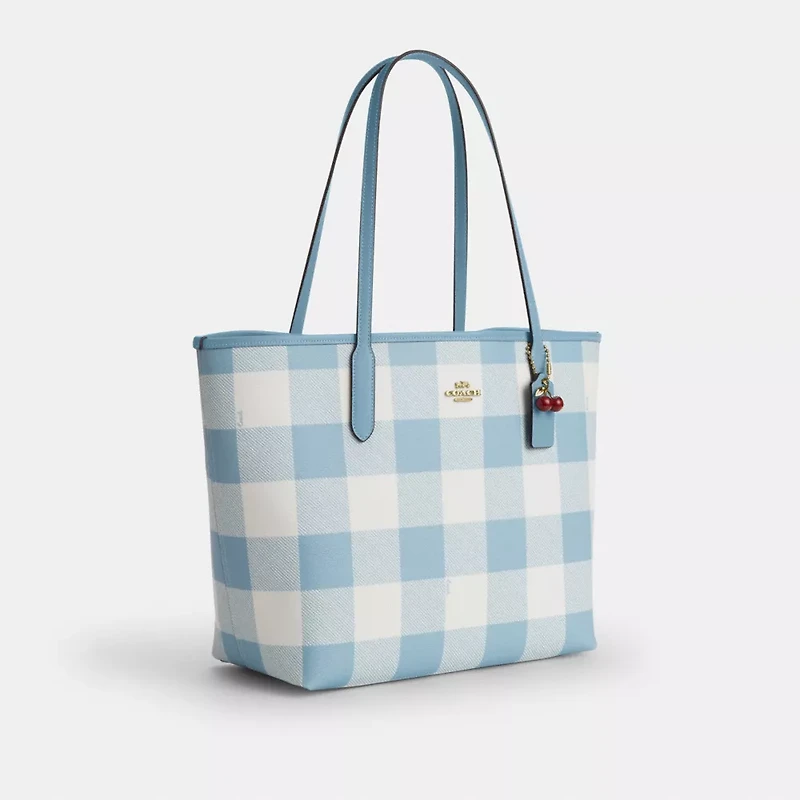 City Tote Bag With Gingham Print And Charm