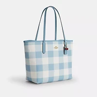 City Tote Bag With Gingham Print And Charm