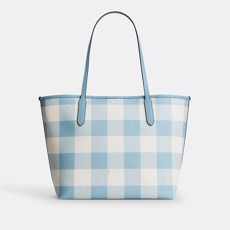 City Tote Bag With Gingham Print And Charm