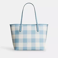 City Tote Bag With Gingham Print And Charm