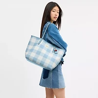 City Tote Bag With Gingham Print And Charm