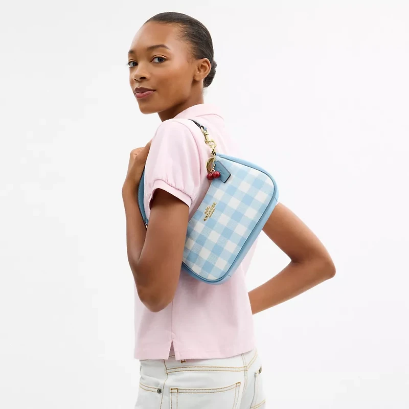 Teri Shoulder Bag With Gingham Print And Charm