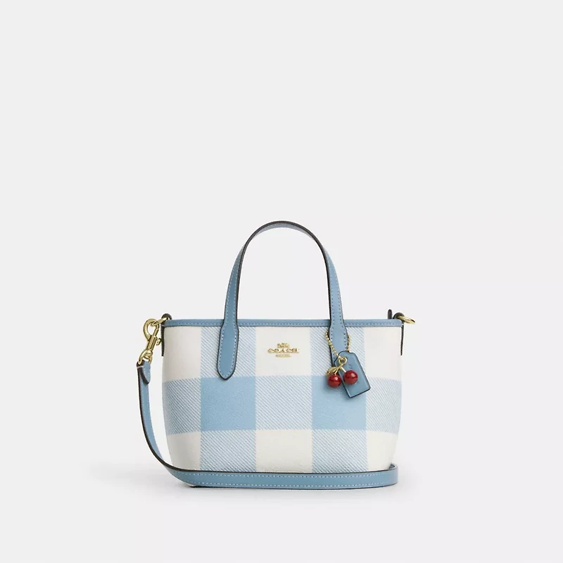 City Mini Tote Bag With Gingham Print And Charm