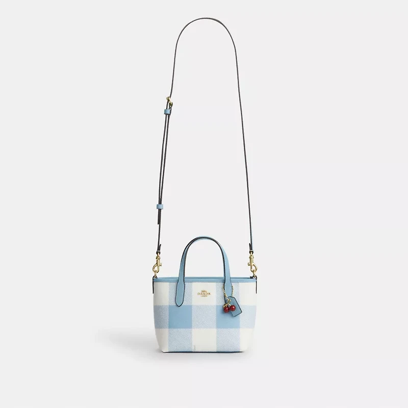City Mini Tote Bag With Gingham Print And Charm