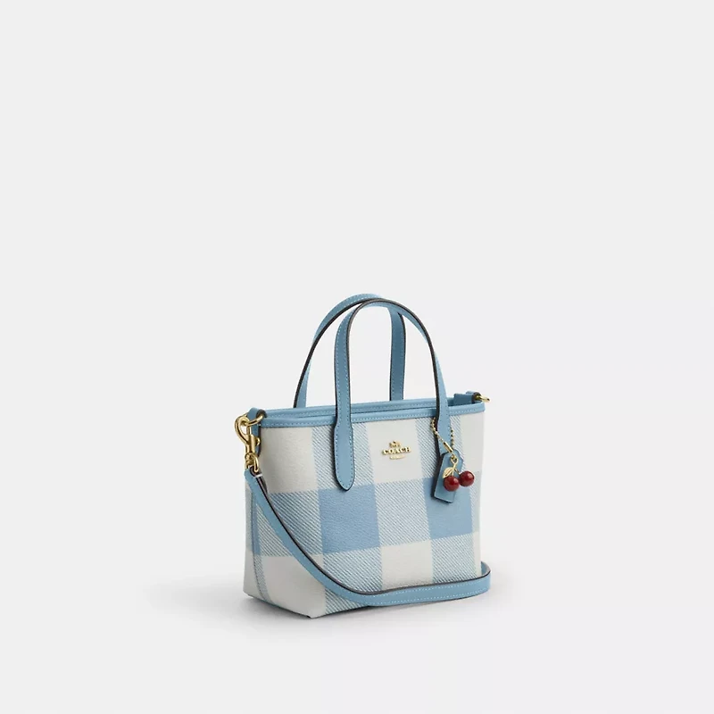 City Mini Tote Bag With Gingham Print And Charm