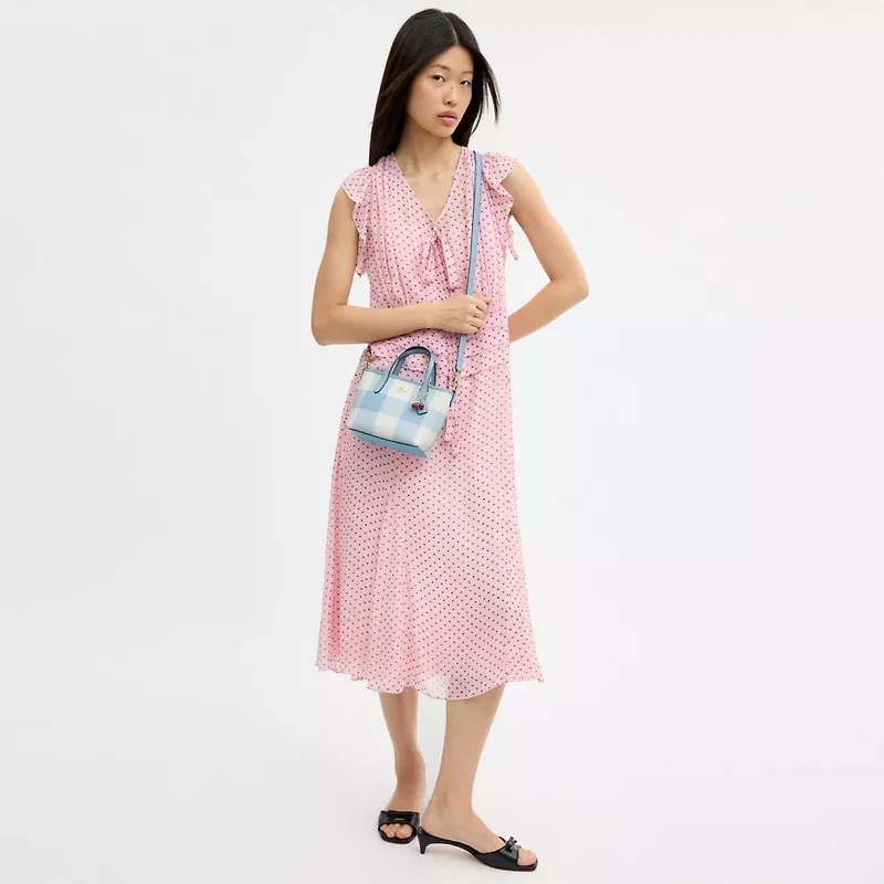 City Mini Tote Bag With Gingham Print And Charm