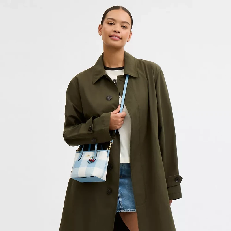 City Mini Tote Bag With Gingham Print And Charm