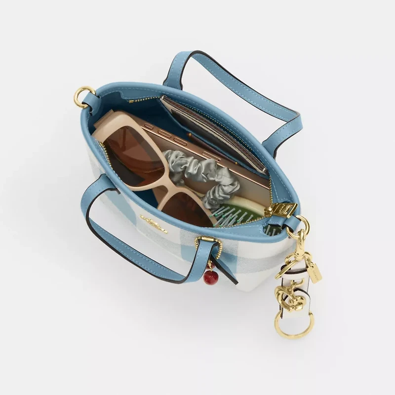 City Mini Tote Bag With Gingham Print And Charm