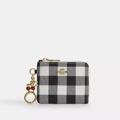 Small Corner Zip Wallet With Gingham Print And Charms