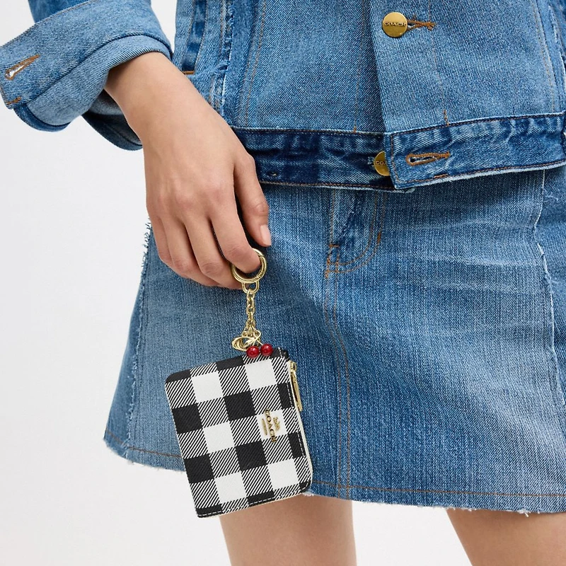 Small Corner Zip Wallet With Gingham Print And Charms