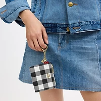 Small Corner Zip Wallet With Gingham Print And Charms