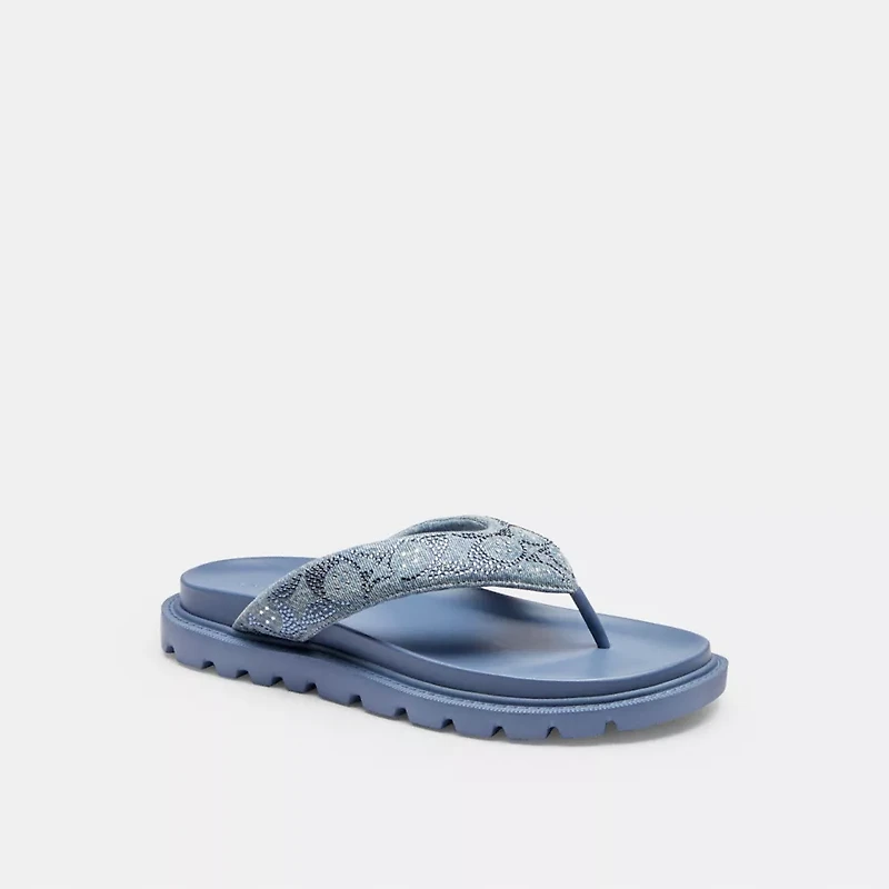 Brynn Thong Sandal Crystal Signature Denim