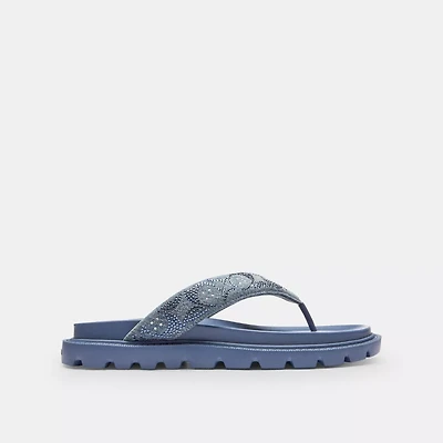 Brynn Thong Sandal Crystal Signature Denim