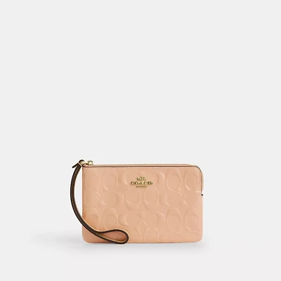 Corner Zip Wristlet Signature Leather