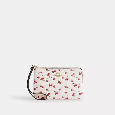Corner Zip Wristlet With Cherry Print