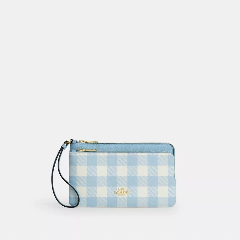 Double Zip Wristlet With Gingham Print