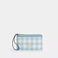 Double Zip Wristlet With Gingham Print