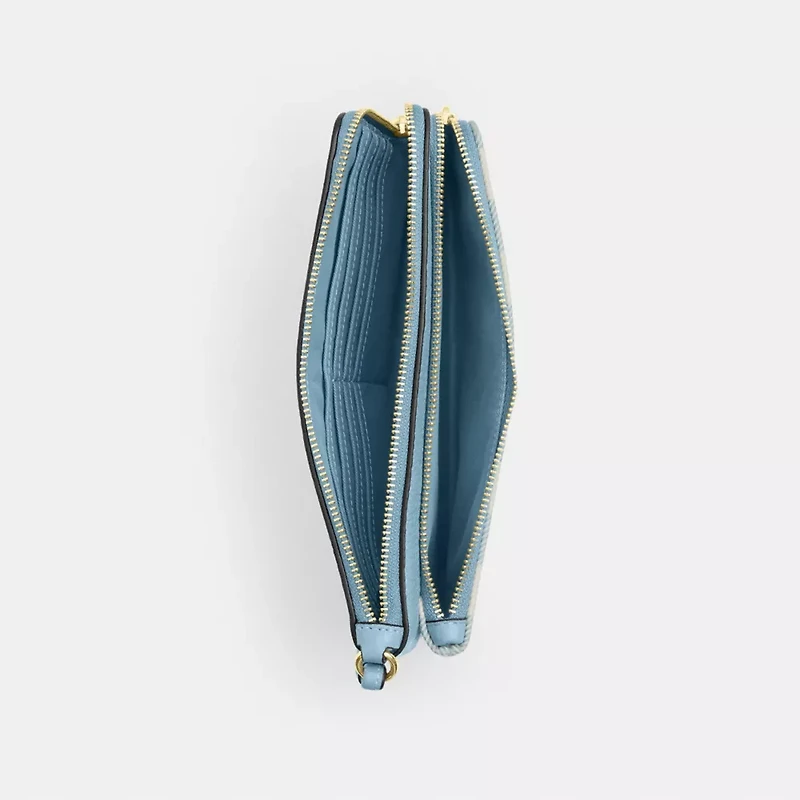 Double Zip Wristlet With Gingham Print