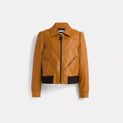 Restored Leather Tailored Bomber Jacket With Piecing