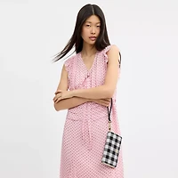 Long Zip Around Wallet With Gingham Print