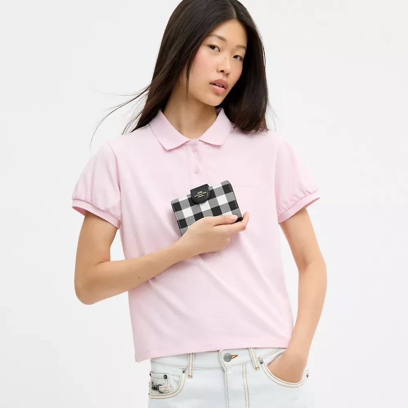 Medium Corner Zip Wallet With Gingham Print