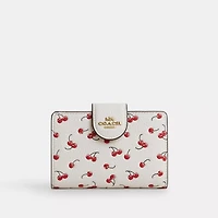 Medium Corner Zip Wallet With Cherry Print