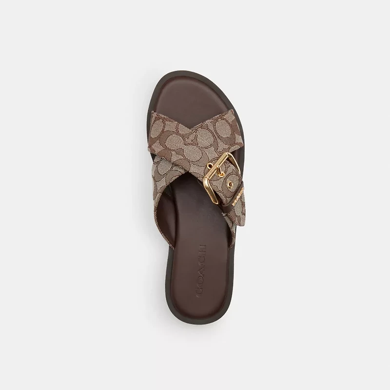Crisscross Buckle Sandal Signature Jacquard