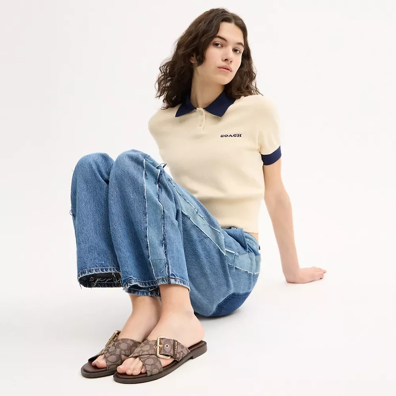Crisscross Buckle Sandal Signature Jacquard