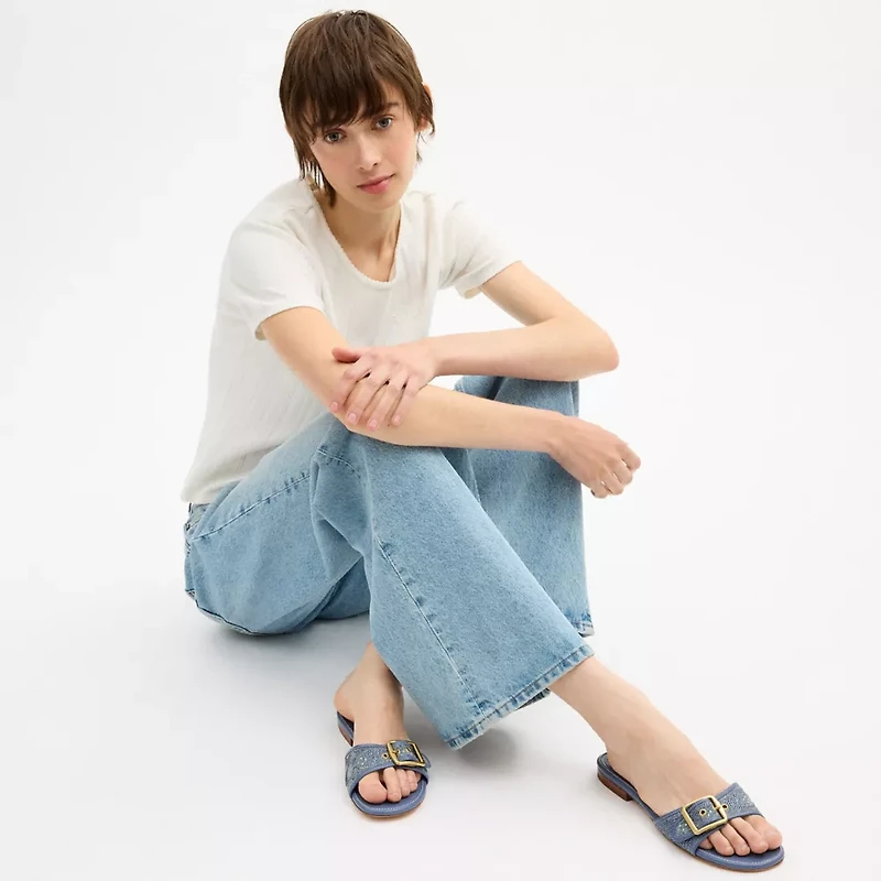 Margot Flat Sandal Crystal Signature Denim