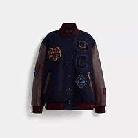 Restored Oversized Classic Varsity Jacket Recycled Wool And Polyester