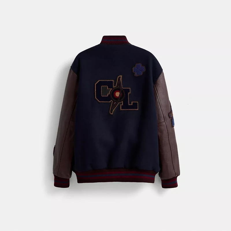 Restored Oversized Classic Varsity Jacket Recycled Wool And Polyester