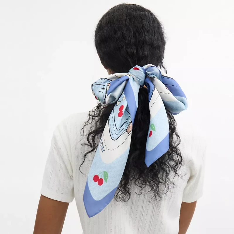 Tabby Cherry Print Silk Square Scarf