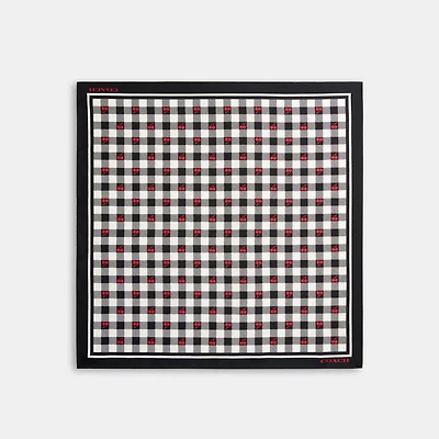 Gingham Cherry Print Silk Bandana