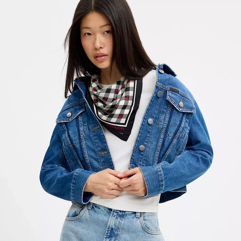 Gingham Cherry Print Silk Bandana