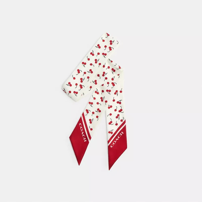 Micro Cherry Print Silk Skinny Scarf