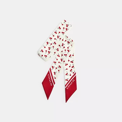 Micro Cherry Print Silk Skinny Scarf